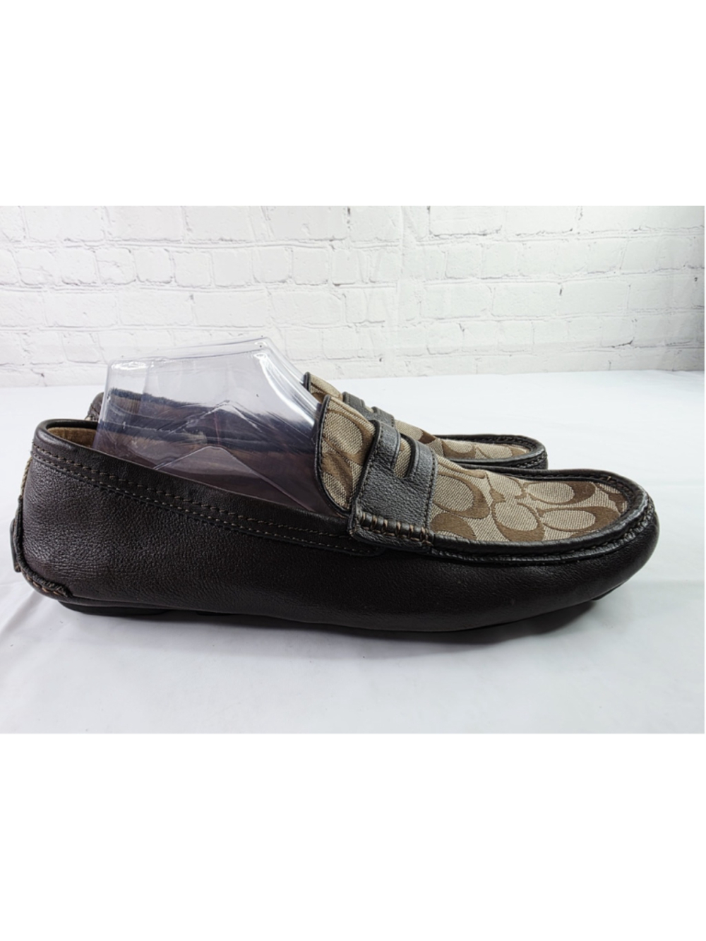 Coach Men’s Neal Signature C Jacquard Leather Driving Loafers Brown Q907 SZ 10.5